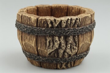 Aufkleber - Decorative wooden barrel planter crafted from resin with realistic texture and design for garden or home decor