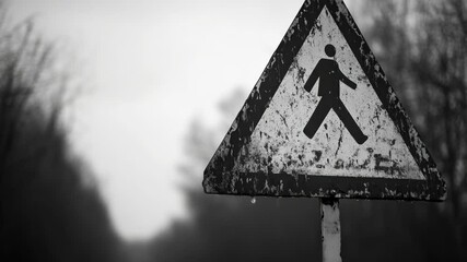 Poster - A classic black and white image of a pedestrian crossing sign, ideal for use in urban planning, transportation, or nostalgic projects