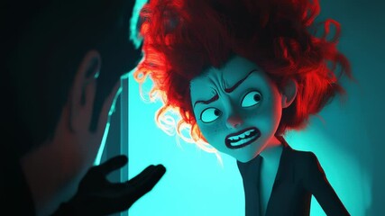 Poster - A person with bright red hair and a strange, unsettling expression
