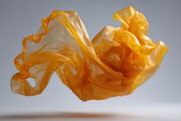 Poster - Floating orange plastic bag showcasing texture and movement against a neutral background