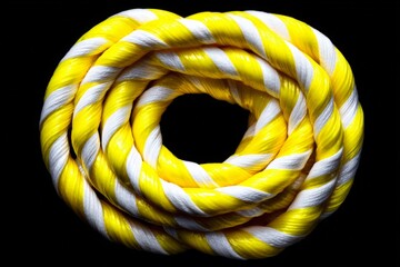 Aufkleber - Bright yellow and white coiled rope lying against a dark background showcasing its intricate texture and design
