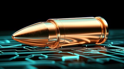 Poster - A shiny copper bullet rests on a blue circuit board