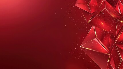 Aufkleber - Geometric ruby forms with golden edges float against a red backdrop