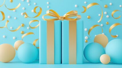 Aufkleber - Two light blue gift boxes adorned with a golden bow