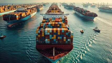 Poster - A large container ship sailing on open waters, great for use in travel or industry-related contexts