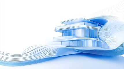 Aufkleber - Modern architectural rendering showcasing a building with flowing lines