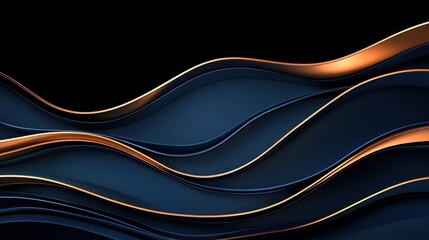 Aufkleber - Abstract dark blue waves with gold accents against black backdrop