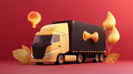 Poster - A golden truck shines brightly against a dark red background