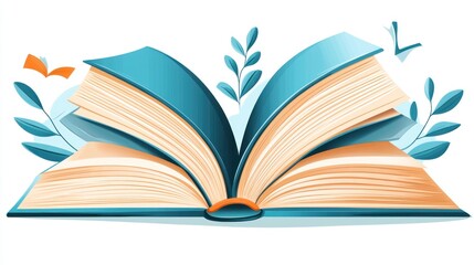 Aufkleber - An open book surrounded by botanical elements is illustrated