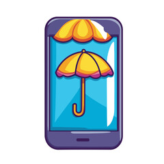 Wall Mural - smartphone with parasol block style icon vector illustration