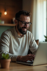 Poster - Person sitting at a desk with a laptop open, possibly working or studying