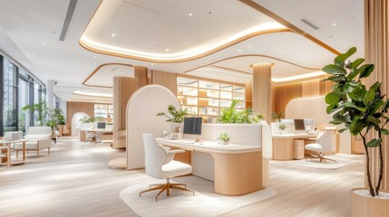 Aufkleber - Bright and modern office space features curvilinear wooden elements