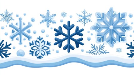 Poster - Cartoon blue snowflakes adorn a white backdrop with snow mounds