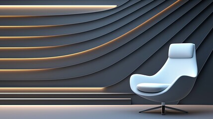 Aufkleber - White modern chair against a wavy and lit gray wall