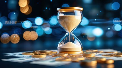 Aufkleber - Hourglass and money with abstract background represent time value