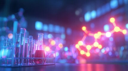 Poster - Colorful laboratory scene with test tubes and molecular structures, showcasing scientific research