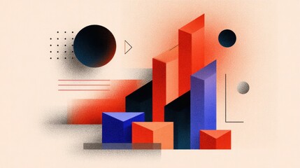 Poster - Abstract geometric shapes in vibrant colors illustrating growth and progress on a soft background