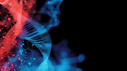 Fototapete - Abstract representation of DNA strands in vibrant colors against a black background