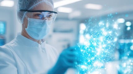 Poster - Scientist in a lab using advanced technology to visualize data and research findings