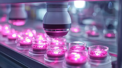 Poster - A laboratory scene featuring various glassware and equipment including incubator shakers used to facilitate the growth and study of cell cultures for scientific research and discovery