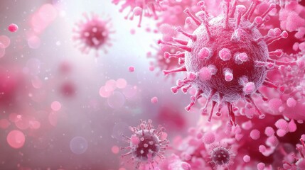 Poster - Closeup view of highly magnified microscopic viral structures under laboratory examination