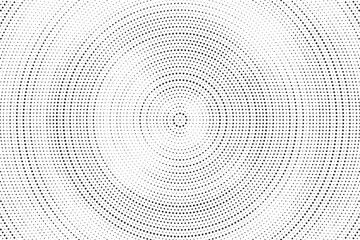 Poster - Radial halftone dots. Spotted and dotted stains gradient background. Concentric comic texture with fading effect. Black and white rough gritty wallpaper. Grunge monochrome geometric backdrop. Vector 