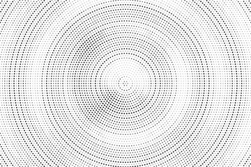 Poster - Radial halftone gradient background. Dotted concentric texture with fading effect. Black and white circle shade wallpaper. Grunge rough vector. Monochrome backdrop