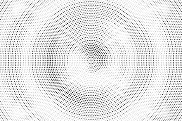 Poster - Radial halftone gradient background. Dotted concentric texture with fading effect. Black and white circle shade wallpaper. Grunge rough vector. Monochrome backdrop