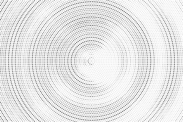 Poster - Radial halftone gradient background. Dotted concentric texture with fading effect. Black and white circle shade wallpaper. Grunge rough vector. Monochrome backdrop