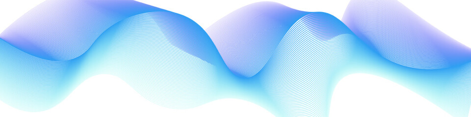 Poster - Abstract gradient wave made of fine lines with smooth blue and purple tones on white background. Ideal for tech, UI, or corporate design. Vector EPS 10