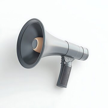 top view of a 3D megaphone rendered in modern design, placed on a pristine white background, ideal for event, media, and public speaking content 