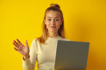 Poster - A person using a laptop at a desk, ideal for business or education illustrations