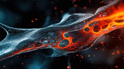 Poster - A visually striking abstract depiction of the intricate cellular structures and energy flows within a microscopic biological universe