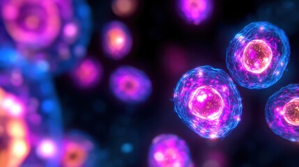 Poster - Colorful microscopic view of cells in a vibrant, abstract background showcasing cellular structures