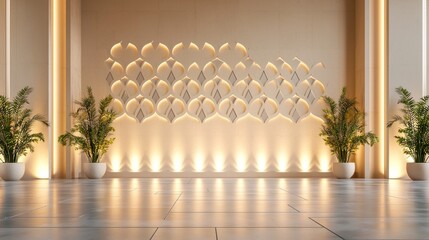 Aufkleber - Interior space showcases an illuminated wall with plants present