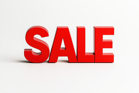 Bold red 3D text spelling “SALE” on a clean white background