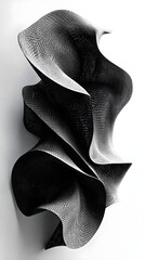 Poster - Abstract Black and White Sculptures Modern Art Design 3D Rendered Mesh Wave Pattern
