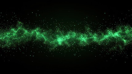 Wall Mural - Emerald green particles flow across a dark background.