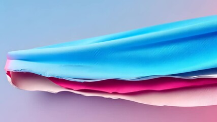 Poster - Tube of toothpaste with a pink and blue stripe is displayed on a blue background. The tube is long and narrow, with the pink and blue stripes running along its length