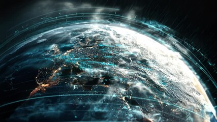 Wall Mural - a weather prediction system featuring a big modern globe with statistics and data, network projectio