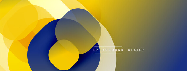 Leinwandbilder - Abstract design features overlapping circles, gradients. Yellows, blues, grays create dynamic visual effect. Modern aesthetic.