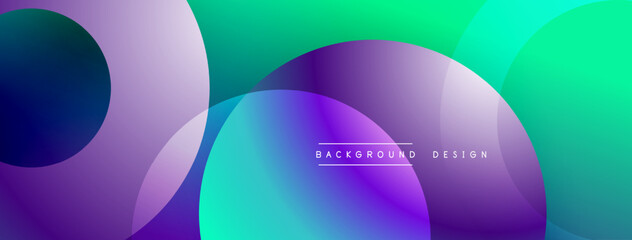 Fototapete - Abstract colorful background. Overlapping circles create dynamic visual effect. Gradient shades of purple, blue, green present. Modern design element.