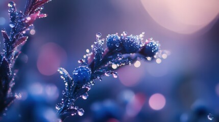 Fototapete - Berries with water droplets on plant in serene outdoor setting