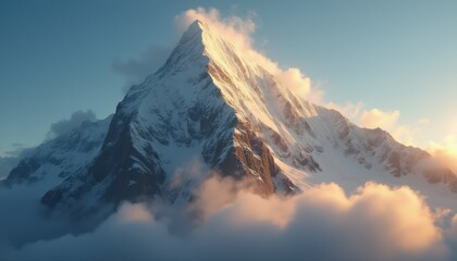 Poster - Majestic snow-covered mountain at sunrise in serene nature