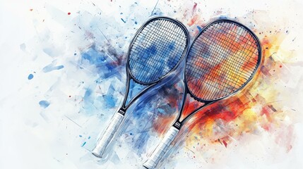 Poster - Dynamic tennis rackets on abstract watercolor background