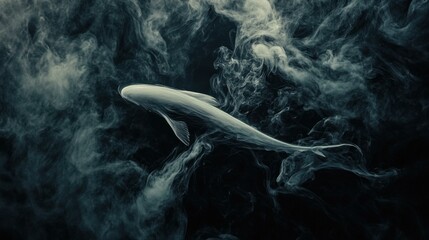 Poster - Mysterious fish swimming in dark studio with smoke