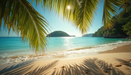 Aufkleber - Palm tree leaves swaying at tranquil tropical beach