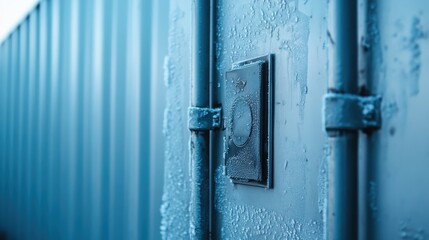 Poster - Electrical box on frost covered surface in industrial setting