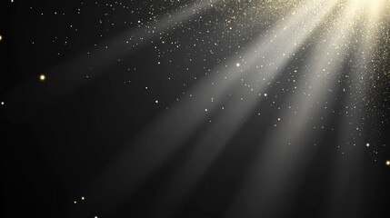 Wall Mural - Gold glitter light rays on a dark background.