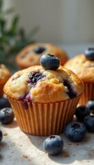 Poster - Delicious blueberry muffins in bright kitchen setting
